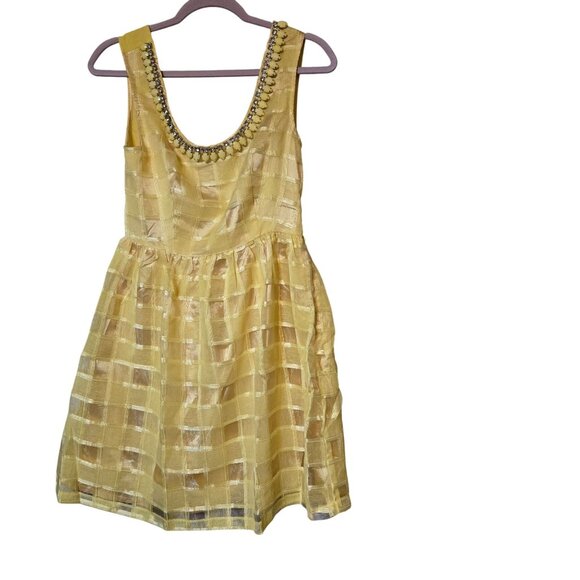 Lucyparis Women's Butter Yellow Beaded Neckline Mini Dress Artsy Parisian Size M - Picture 2 of 6